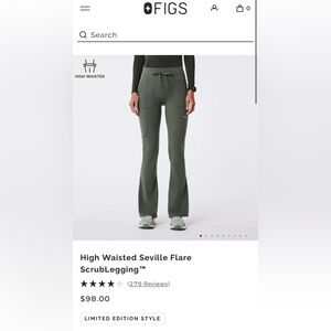 FIGS High Waisted Seville Flare ScrubLegging - Moss